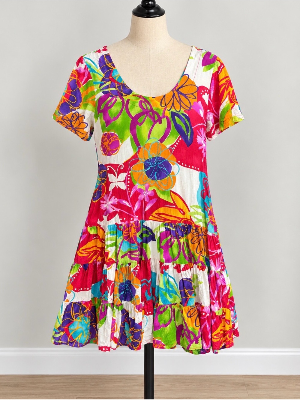 Limited Edition Jams World Dress XS Tropical Floral Tiered Hawaiian Boho
